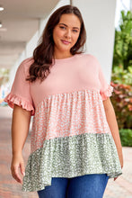 Load image into Gallery viewer, Ruffled Short Sleeve Leopard Splicing Flowy Plus Size Top
