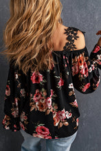 Load image into Gallery viewer, Floral Print Lace Patchwork Loose Cold Shoulder Blouse
