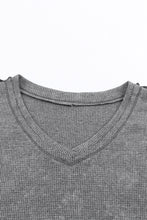 Load image into Gallery viewer, Waffle Knit Seamed Half Sleeve V Neck Top
