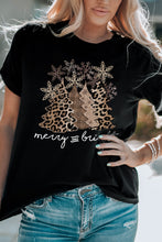 Load image into Gallery viewer, Leopard Christmas Tree Graphic Print Crew Neck T Shirt
