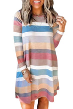 Load image into Gallery viewer, Rainbow Long Sleeve Stripes Mini Dress
