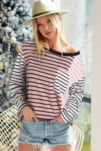 Load image into Gallery viewer, Striped Patchwork Pocketed Long Sleeve Top
