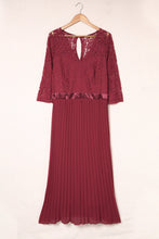 Load image into Gallery viewer, Lace Scalloped V Neck 3/4 Sleeves Pleated Tulle Plus Maxi Dress
