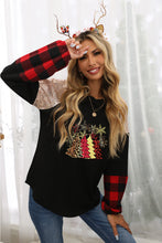 Load image into Gallery viewer, Christmas Tree Graphic Sequin Plaid Long Sleeve Top
