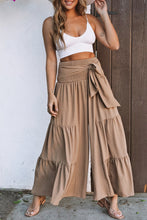 Load image into Gallery viewer, Khaki Lace up Smocked Waist Tiered Wide Leg Pants
