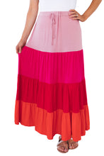 Load image into Gallery viewer, Color Block Tiered Drawstring High Waist Maxi Skirt
