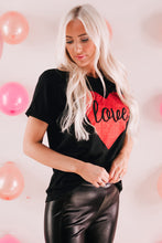 Load image into Gallery viewer, Love Heart Shaped Glitter Print Short Sleeve T Shirt

