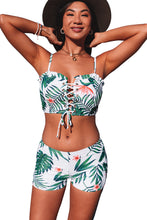 Load image into Gallery viewer, Tropical Print Lace-up Ruffled Spaghetti Strap Bikini Set

