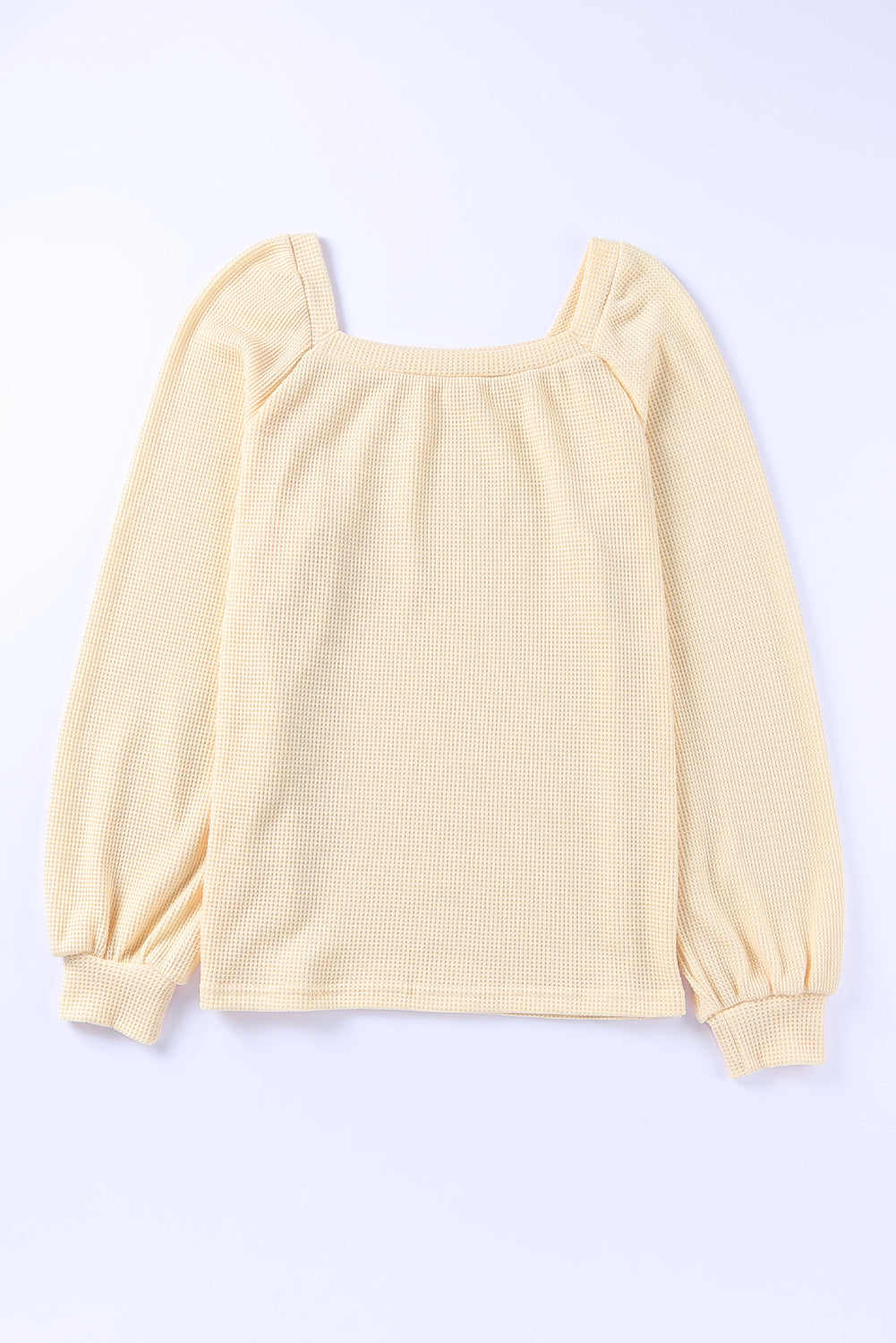 Apricot Scoop Neck Puff Sleeve Waffle Knit Top
