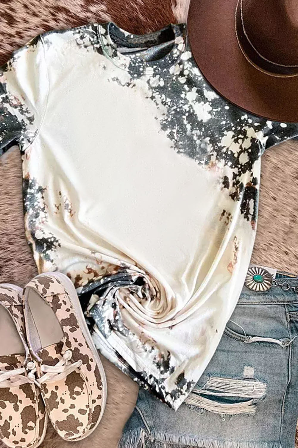 Western Fashion Dyed Bleached T Shirt