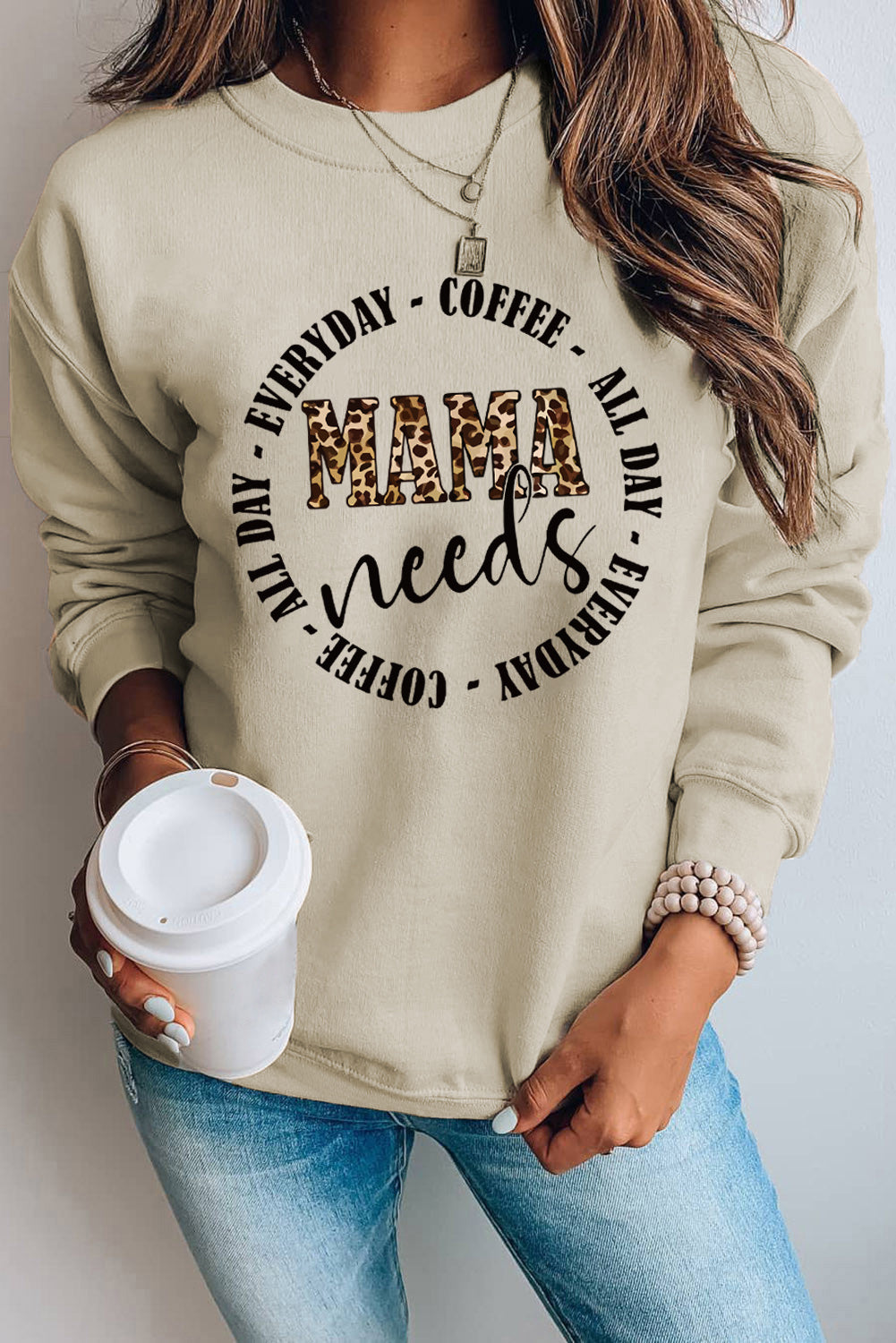 Khaki MAMA needs ALL DAY EVERYDAY Letters Graphic Sweatshirt