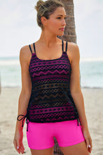 Load image into Gallery viewer, Color Block Lace Drawstring Tie Tankini Set
