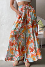 Load image into Gallery viewer, Multicolor Floral Print Drawstring Shirred High Waist Wide Leg Pants
