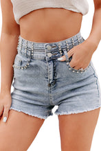 Load image into Gallery viewer, Diamond Studded Vintage Wash Denim Shorts
