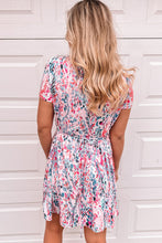 Load image into Gallery viewer, Multicolor Floral Print Lace-up Short Sleeve Mini Dress
