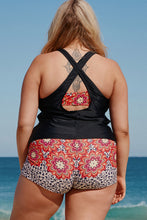 Load image into Gallery viewer, Black Black Floral Leopard Plus Size Tankini with Vest
