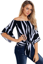 Load image into Gallery viewer, Off The Shoulder Vertical Stripes Blouse in Black
