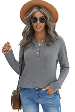 Load image into Gallery viewer, Henley Pullover Drop Shoulder Sweater with Slits
