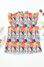 Load image into Gallery viewer, Multicolor Abstract Print High Neck Flutter Sleeves Top
