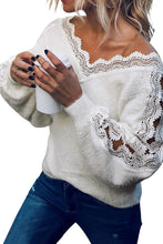 Load image into Gallery viewer, Lace Splicing V Neck Pullover Sweater
