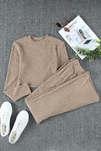 Load image into Gallery viewer, Ribbed Knit Long Sleeve Crop Top and Pants Two Piece Set
