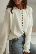 Load image into Gallery viewer, Beige Frill Trim Buttoned Knit Pullover Sweater
