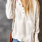 White Batwing Sleeve Pocketed Henley Hoodie
