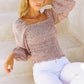 Apricot Square Neck Puff Sleeve Floral Smocked Top
