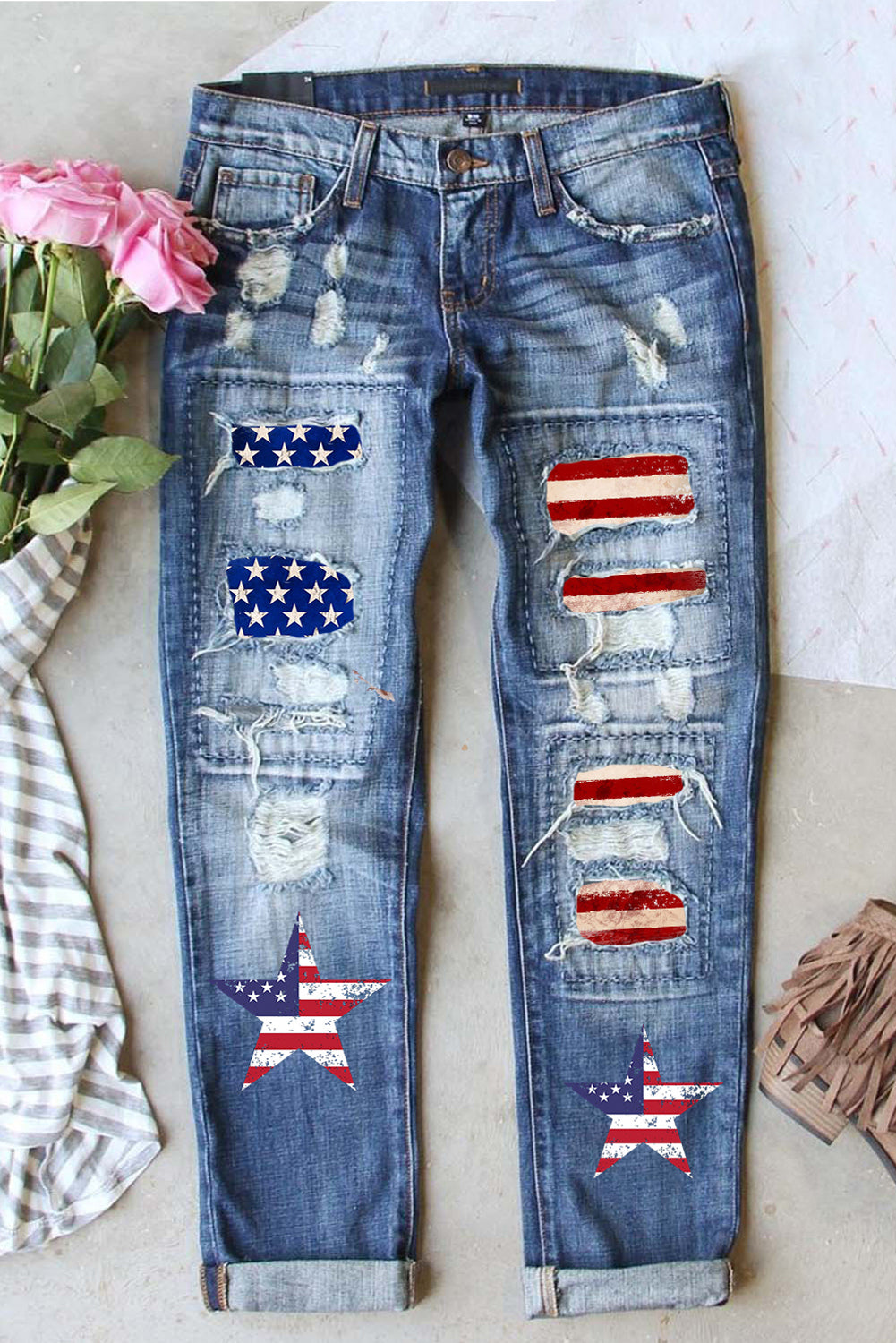 Star American Flag Graphic Jeans for Women