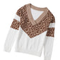 Leopard Splicing Off Shoulder Pullover Sweater