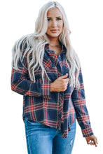 Load image into Gallery viewer, Plaid Button Pocket Long Sleeve Asymmetric Shirt

