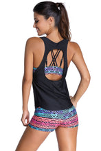 Load image into Gallery viewer, Multicolor Sports Bra Tankini Swimsuit with Black Vest
