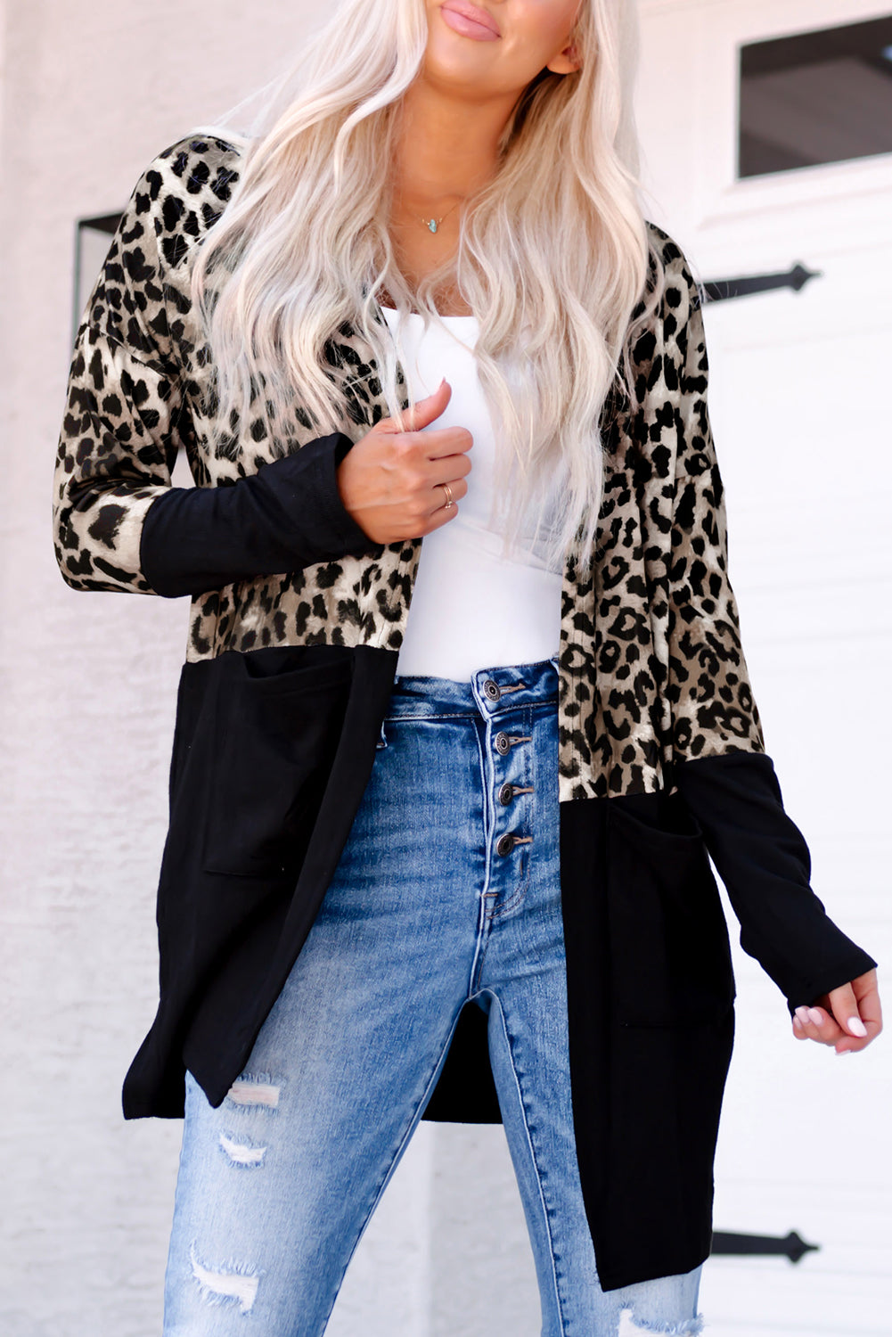 Leopard Print Patchwork Pocket Cardigan