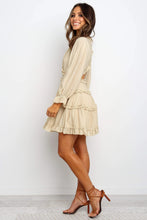 Load image into Gallery viewer, Beige V Neck Ruffle Detailing Open Back Dress
