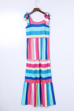 Load image into Gallery viewer, Multicolor Color Block Striped Bow Knot Straps Maxi Dress
