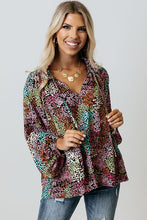 Load image into Gallery viewer, Multicolor Vibrant Floral Tie V Neck Puff Sleeve Blouse
