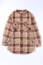 Load image into Gallery viewer, Khaki Chest Pockets Buttoned Oversized Plaid Shacket
