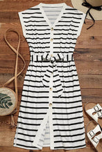 Load image into Gallery viewer, Striped Button Slit Tie V-Neck Midi Dress
