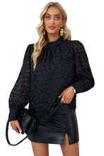 Load image into Gallery viewer, Lace-up Mock Neck Bubble Sleeves Blouse
