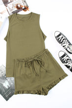 Load image into Gallery viewer, Crew Neck Tank and Drawstring Ruffled Shorts Lounge Set
