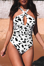 Load image into Gallery viewer, Cross Front Leopard Print Ruched One Piece Swimsuit
