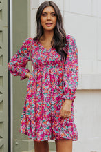 Load image into Gallery viewer, Smocked V Neck Puffy Sleeve Floral Dress
