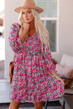 Load image into Gallery viewer, Smocked V Neck Puffy Sleeve Floral Dress
