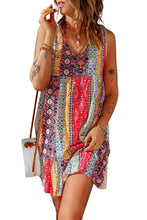 Load image into Gallery viewer, Floral Splicing Flounce V Neck Sleeveless Mini Dress
