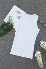 Load image into Gallery viewer, Solid White Round Neck Ribbed Tank Top
