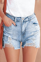 Load image into Gallery viewer, High Rise Destroyed Denim Shorts
