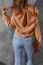 Load image into Gallery viewer, Twist Cutout Back Rib Cuffs Sweater
