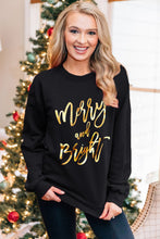 Load image into Gallery viewer, Merry &amp; Bright Letter Print Pullover Sweatshirt
