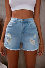 Load image into Gallery viewer, Light Blue Frayed Hem Denim Shorts
