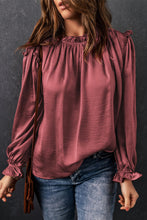 Load image into Gallery viewer, Frilled Neck Ruffled Long Sleeve Blouse

